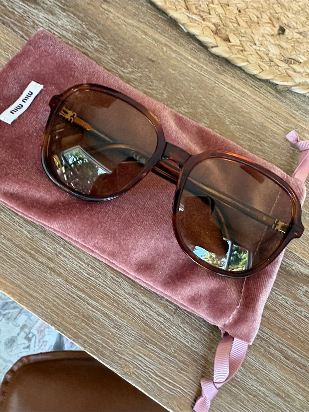 Miu Miu Tortoiseshell Brown Oversized Round Sunglasses